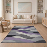 Purple Grey Wavy Abstract Area Rug