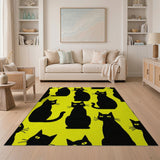 Whimsical Black Cats Sunny Yellow Area Rug