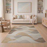 Abstract Area Layered Beige Wave Abstract Area Rug