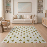 Whimsical Gold Christmas Tree Snowflakes Area Rug