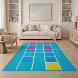 Vibrant Teal Grid Geometric Area Rug
