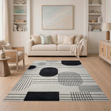 Abstract Black Circles Lines Geometric Rug