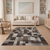 Beige and Neutral Neutral Patchwork Geometric Area Rug