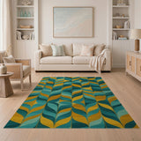 Blue and Teal Blue Teal Wavy Geometric Area Rug