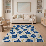 Whimsical Blue Cartoon Cats Pattern Rug