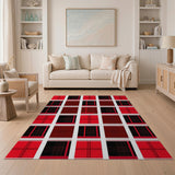 Red Bold Red Black Tartan Plaid Area Rug