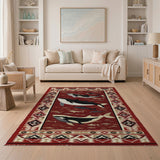 Southwestern Orca Whale Area Rug in Red