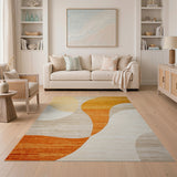 Abstract Curved Orange on Beige Area Rug