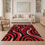 Vibrant Abstract Area Vibrant Red Swirl Abstract Area Rug