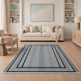 Bold Framed Geometric Black White Area Rug