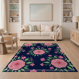 Pink Roses on Navy Floral Vintage Area Rug