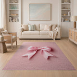 Charming Pink Satin Bow Shag Rug