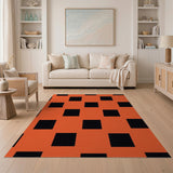 Bold Orange Black Squares Geometric Area Rug