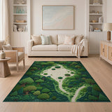 ODIKA Washable Green Forest Map Artistic Area Rug - Low Pile Non-Slip