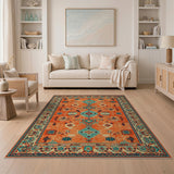 Burnt Orange Geometric Heritage Tribal Area Rug