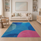 Blue Teal Abstract Bubble Overlap Area Rug