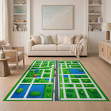 Kids Cartoon Town Map Area Rug - Vibrant Green Village Play Mat