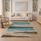 Driftwood Beach Waves Blue Teal Rug