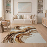 Fluid Brown Tan Abstract Wave Area Rug