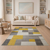 Bold Geometric Yellow Grey Area Rug