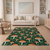 Whimsical Red Mushroom Fern Area Rug