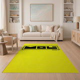 Vibrant Yellow Area Rug with Bold Black MOL Logo
