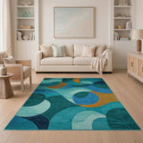 Geometric Modern Blue and Teal Teal Blue Abstract Geometric Area Rug