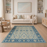 Traditional Persian Ivory Blue Traditional Persian Area Rug