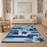 Blue Hibiscus Striped Coastal Area Rug