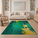 Emerald Green Yellow Splatter Abstract Area Rug