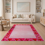 Pink Heart Border Area Rug