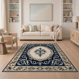 Traditional Persian Navy Blue Ornate Persian Border Rug