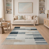 Distressed Grey Geometric Stripe Area Rug
