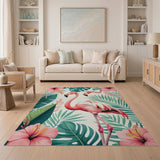 Pink Flamingo Hibiscus Tropical Area Rug