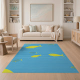 Yellow Fish Blue Striped Area Rug