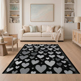 Halftone Hearts Black White Area Rug
