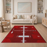 Bold Red Geometric Area Rug with White Lines