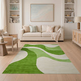 Green Wavy Green Abstract Area Rug