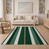 Emerald Green Gold Striped Area Rug