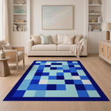 Modern Blue Geometric Patchwork Area Rug