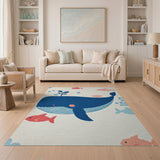 Whimsical Whale Colorful Fish Kids Area Rug