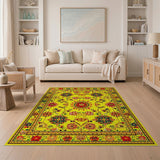 Vibrant Yellow Persian Area Rug with Sunburst Floral Motifs