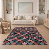 Pink Teal Fish Scale Area Rug
