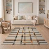 Modern Plaid Check Area Rug in Brown Neutral Tones