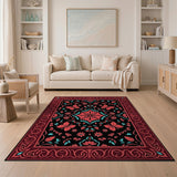 Red Teal Floral Butterfly Persian Area Rug