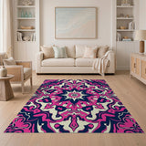 Vibrant Pink Navy Mandala Geometric Area Rug