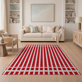 Bold Red White Striped Geometric Area Rug
