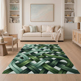 Teal Green Braided Geometric Area Rug