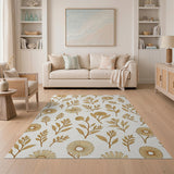 Gold Floral Line Art Area Rug