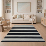 Black and White Woven Black White Striped Woven Area Rug